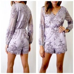 🎉HP🎉Tea N Cup Lavender Sequin Long Sleeve Romper